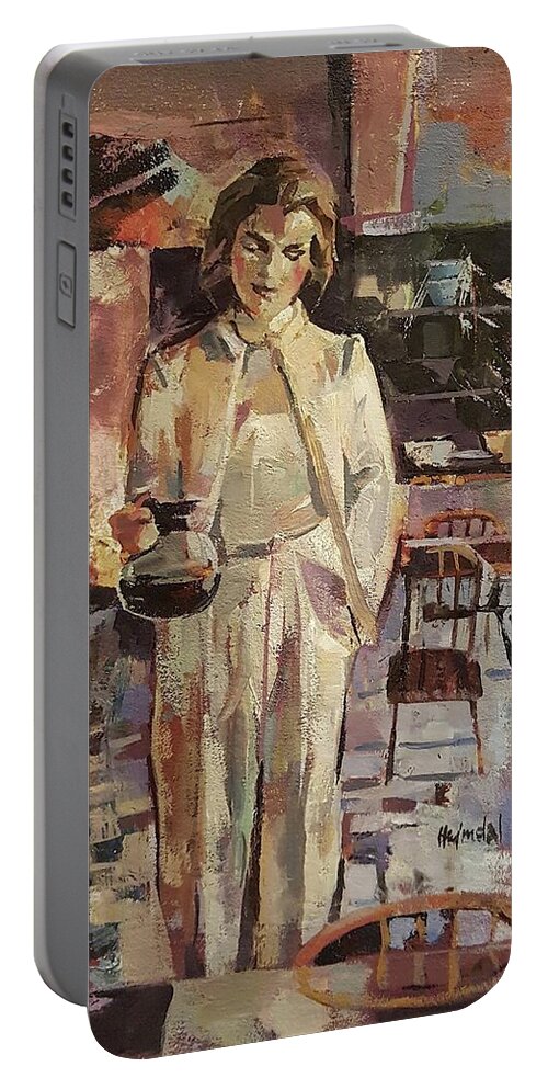 Coffee Portable Battery Charger featuring the painting Coffee Gal by Tim Heimdal