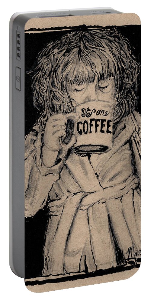 Coffee Portable Battery Charger featuring the drawing Coffee Girl by Marnie Clark