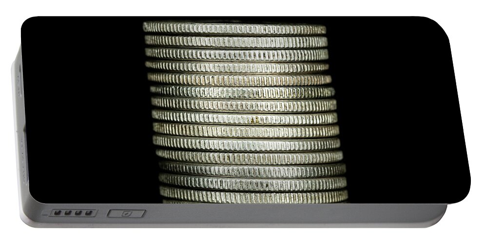 Coins Portable Battery Charger featuring the photograph Coin Collecting - Silver Quarter Stack by Amelia Pearn