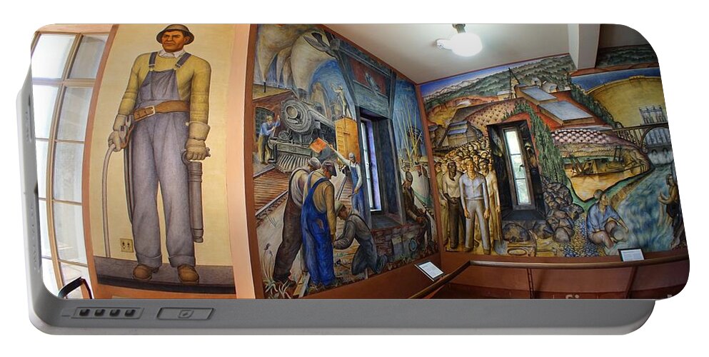Coit Tower Murals Portable Battery Charger featuring the photograph Coit Tower Murals - 2 by Tony Lee