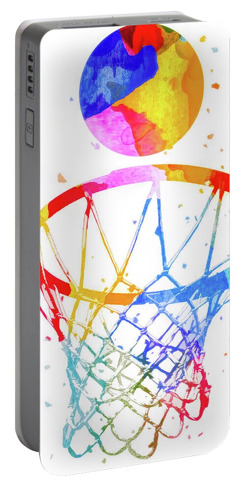 Color Splash Basketball And Hoop Portable Battery Charger featuring the digital art Color Splash Basketball And Hoop by Dan Sproul