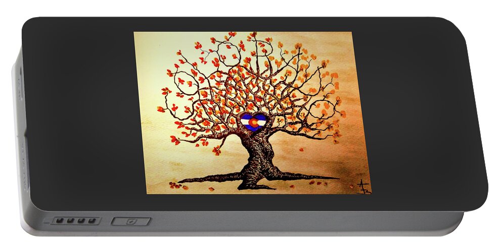 Colorado Portable Battery Charger featuring the drawing Colorado Fall Love Tree -updated by Aaron Bombalicki