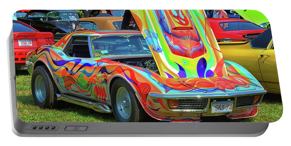 Car Portable Battery Charger featuring the photograph Colorful '69 Stingray by Mike Martin