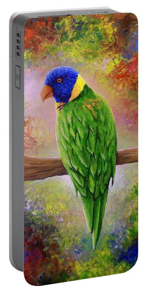 Bird Portable Battery Charger featuring the painting Colorful Bird 76 by Lucie Dumas