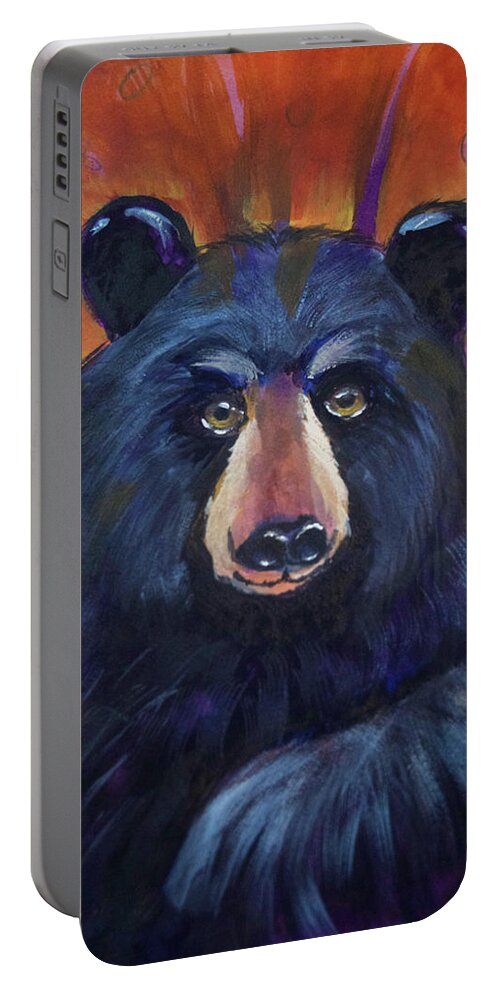 Stylized Black Bear Portable Battery Charger featuring the painting Colorful Black Bear by Jeanette Mahoney