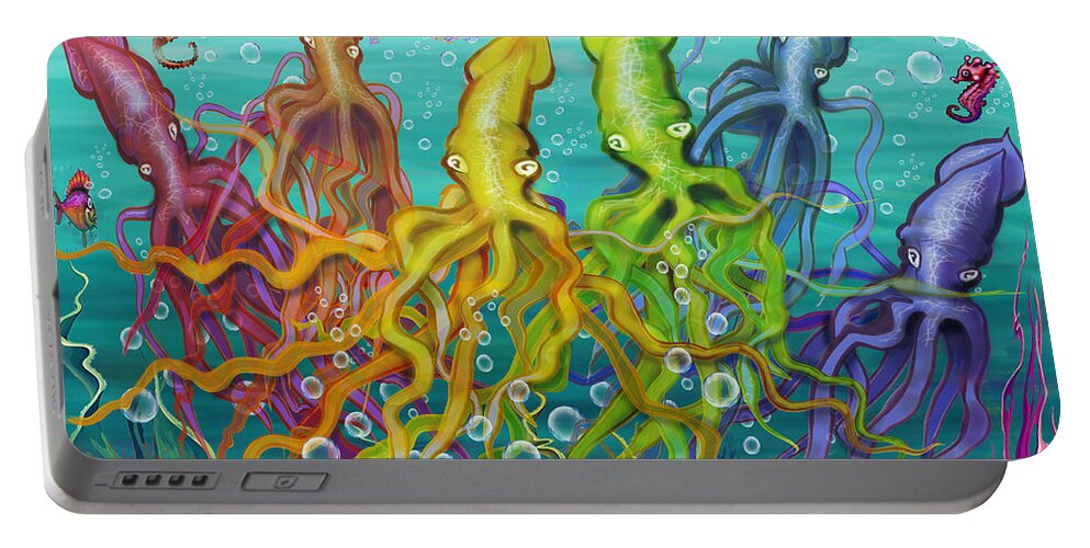 Squid Portable Battery Charger featuring the digital art Colorful Calamari by Kevin Middleton