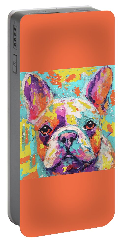 French Bulldog Portable Battery Charger featuring the painting Colorful Calvin by Tina LeCour