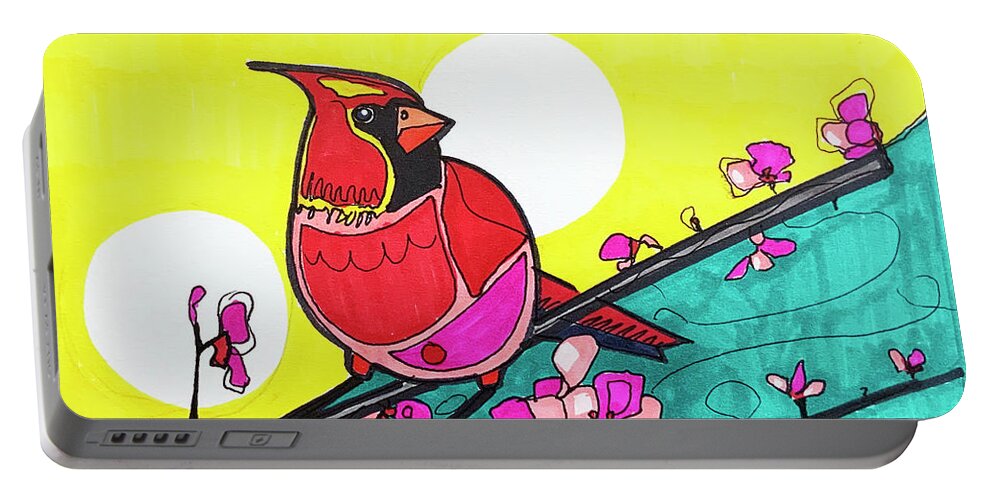 American Cardinal Portable Battery Charger featuring the drawing Colorful Cardinal by Creative Spirit