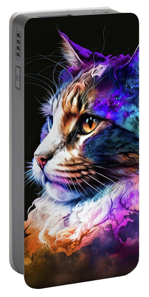 Cat Portable Battery Charger featuring the digital art Colorful Cat Portrait 03 by Matthias Hauser