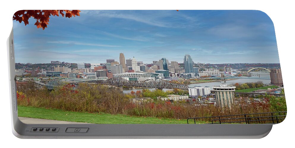 Autumn Portable Battery Charger featuring the photograph Colorful Cincinnati Skyline by Ed Taylor