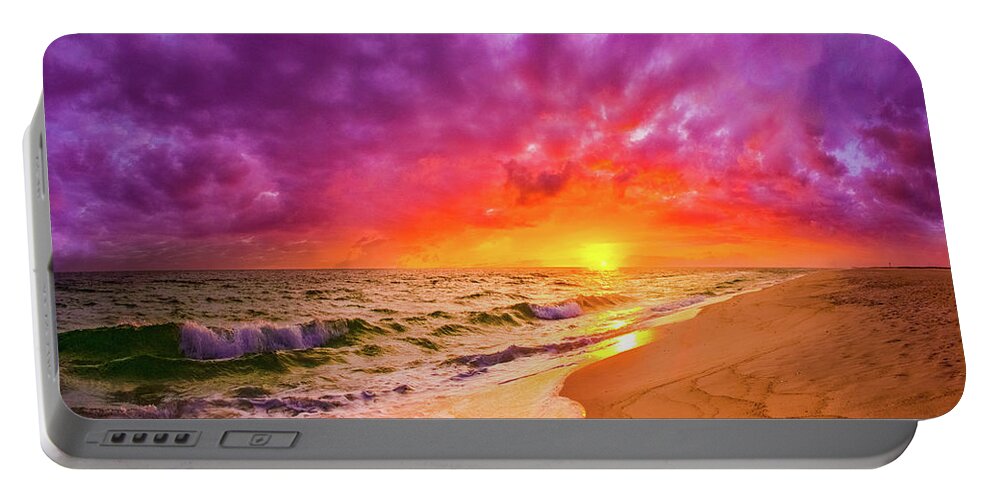 Beach Portable Battery Charger featuring the photograph Colorful Dark Red Purple Beach Sunset Ocean Waves by Eszra Tanner