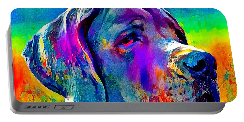 Great Dane Portable Battery Charger featuring the digital art Colorful Great Dane portrait - digital painting by Nicko Prints