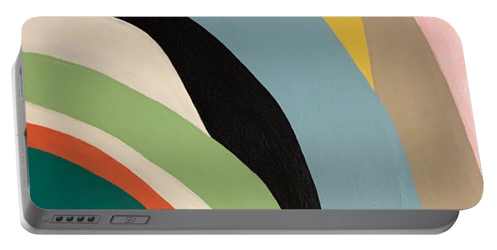 Gray Portable Battery Charger featuring the painting Colorful Heart Stripe Painting by Christie Olstad