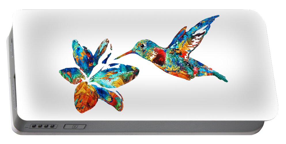 Hummingbird Portable Battery Charger featuring the painting Colorful Hummingbird Art by Sharon Cummings by Sharon Cummings