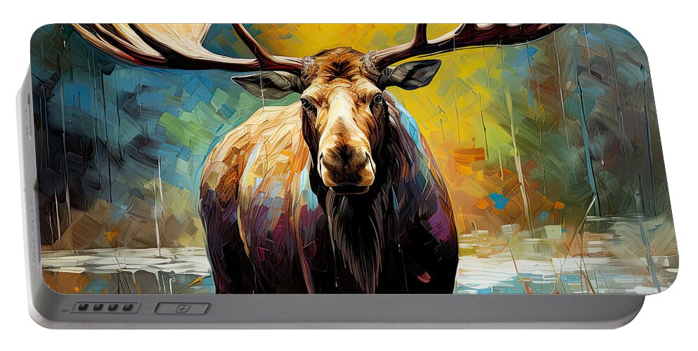 Moose Portable Battery Charger featuring the painting Colorful Mouse Art by Lourry Legarde
