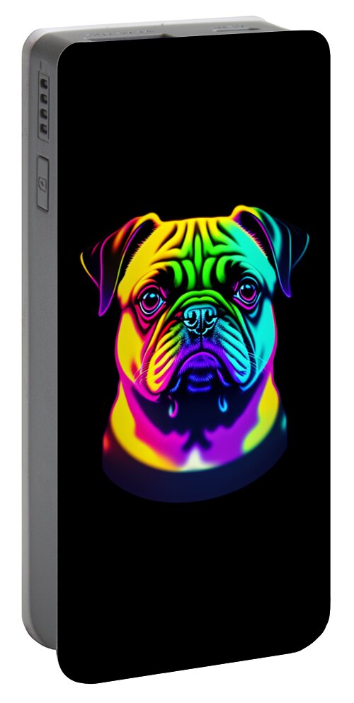 Pugs Portable Battery Charger featuring the digital art Colorful Rainbow Pug by Flippin Sweet Gear