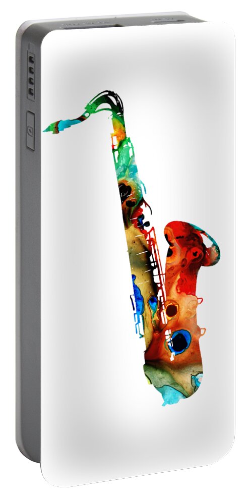 Saxophone Portable Battery Charger featuring the painting Colorful Saxophone by Sharon Cummings by Sharon Cummings
