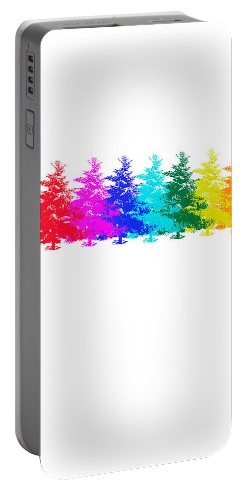 Everygreens Portable Battery Charger featuring the mixed media Colourful Trees by Moira Law