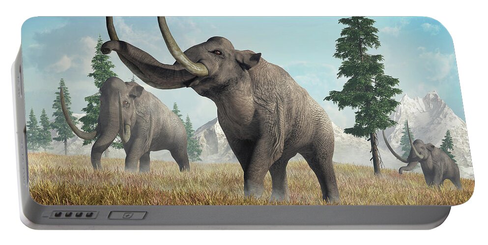Columbian Mammoth Portable Battery Charger featuring the digital art Columbian Mammoths by Daniel Eskridge