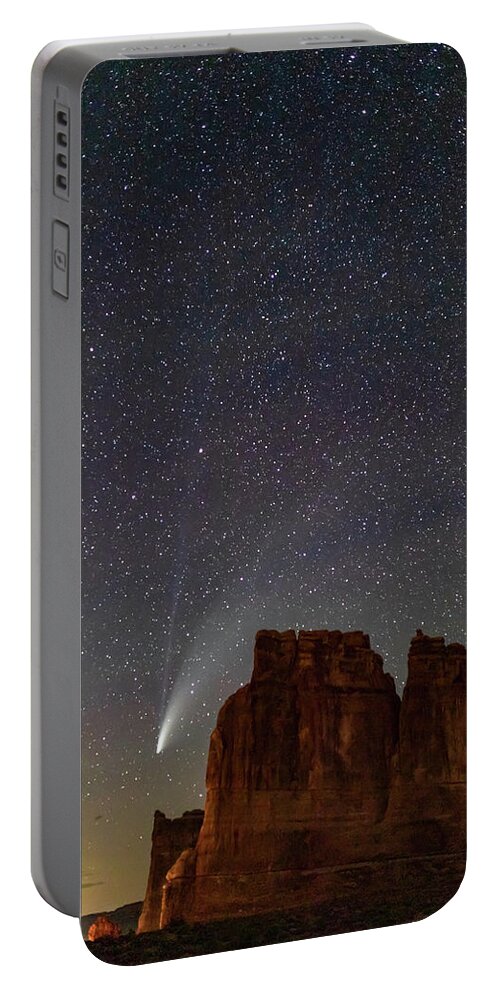 Moab Utah Night Comet Neowise Desert Colorado Plateau Portable Battery Charger featuring the photograph Comet NEOWISE and The Big Dipper by Dan Norris