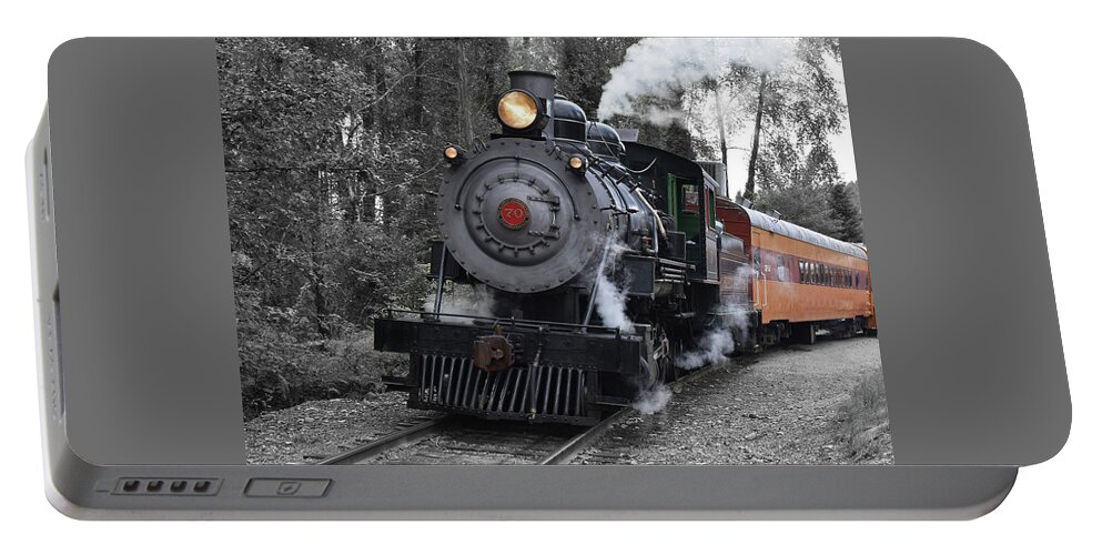 Mt. Rainier Scenic Railroad Portable Battery Charger featuring the photograph Comin' Round The Bend by Ron Long