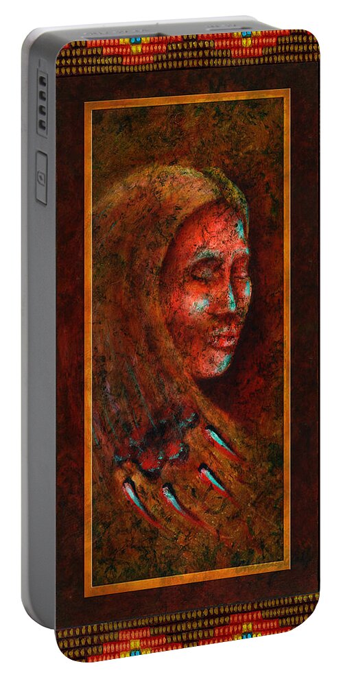 Native American Portable Battery Charger featuring the painting Coming Together I by Kevin Chasing Wolf Hutchins