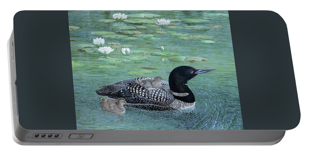Barry Kent Mackay Portable Battery Charger featuring the painting Common Loon by Barry Kent MacKay