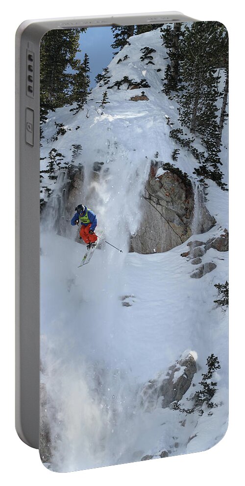 Utah Portable Battery Charger featuring the photograph Competition Skier - North Chute - Snowbird, Utah - IMG_9598 by Brett Pelletier