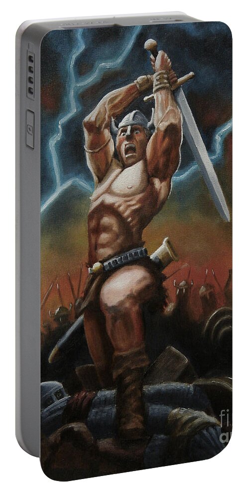 Conan Portable Battery Charger featuring the painting Conan by Ken Kvamme