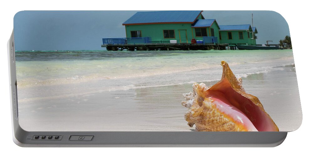 Travel Portable Battery Charger featuring the photograph Conch Shell at Tranquility Bay by Ed Stokes