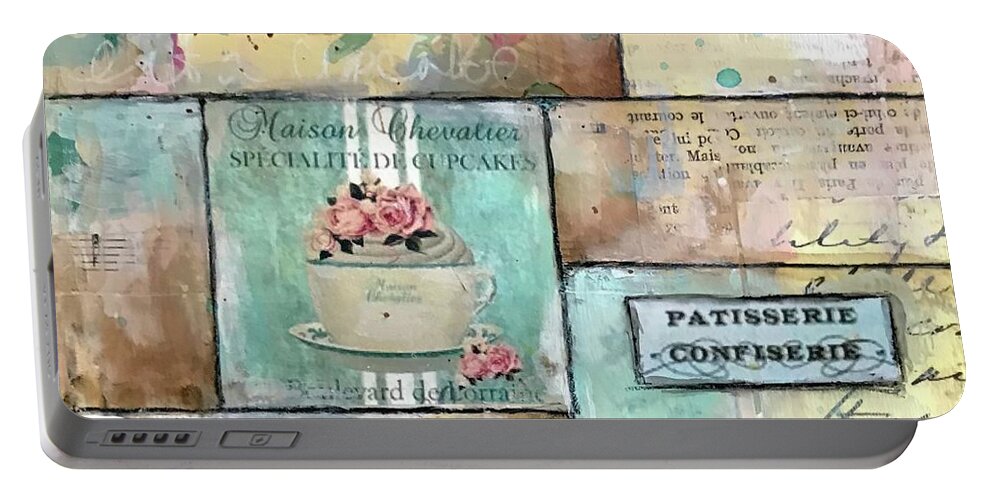 Kitchen Art Decor Portable Battery Charger featuring the painting Kitchen art with cupcake theme by Diane Fujimoto