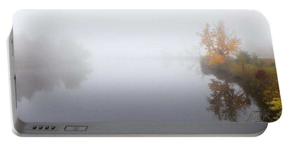 Connecticut River Portable Battery Charger featuring the photograph Connecticut River and Fall Foliage on a Foggy Morning by Juergen Roth