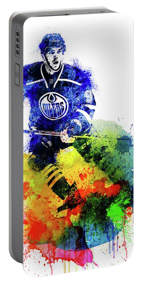 Connor Mcdavid Portable Battery Charger featuring the digital art Connor McDavid Watercolor by Naxart Studio
