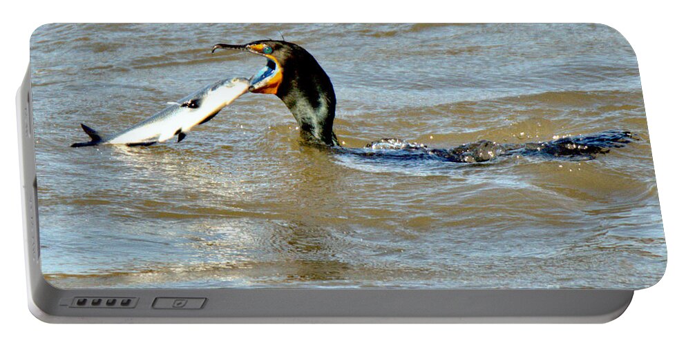 Conowingo Portable Battery Charger featuring the photograph Conowingo Cormorant Lunch by Adam Jewell