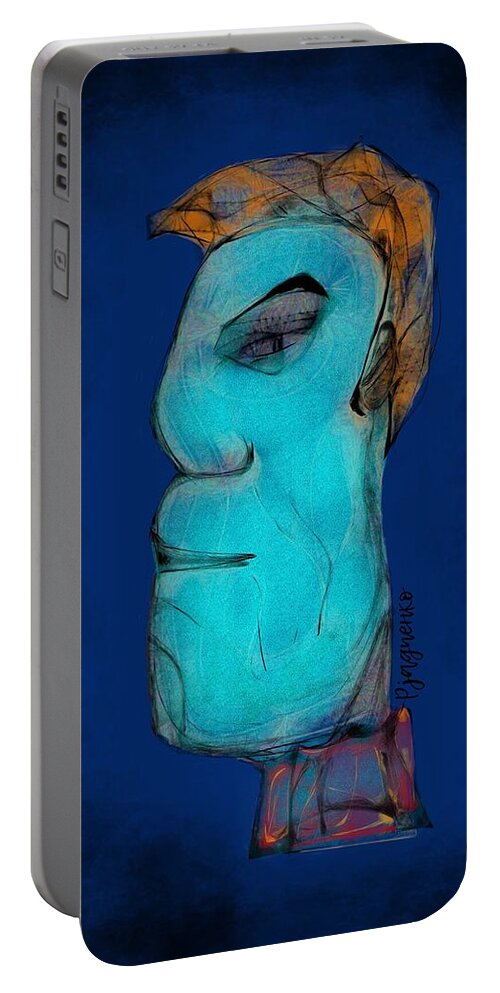 Blue Portable Battery Charger featuring the digital art Contemplating by Ljev Rjadcenko