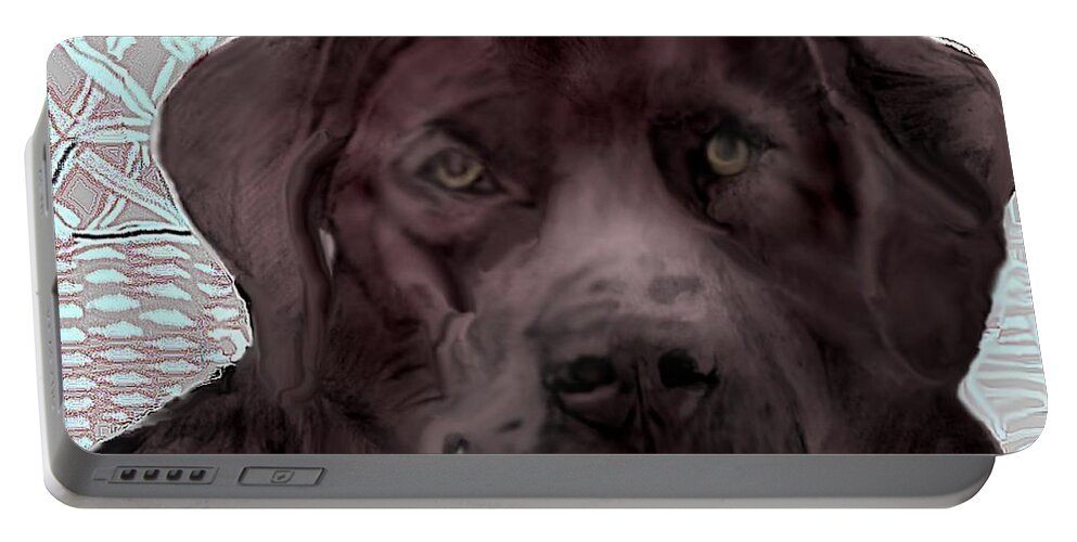 Chocolate Lab Drawing Portable Battery Charger featuring the mixed media Contemplation by Pamela Calhoun