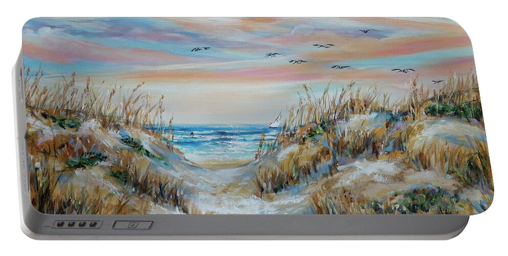 Beach Portable Battery Charger featuring the painting Contentment by Linda Olsen