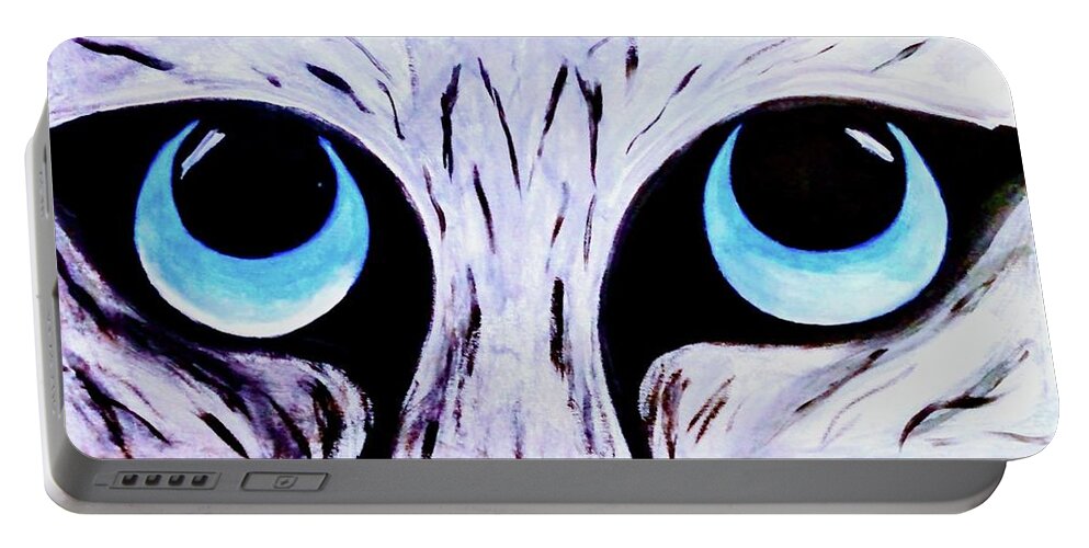  Portable Battery Charger featuring the painting Contest Cat Eyes by Anna Adams