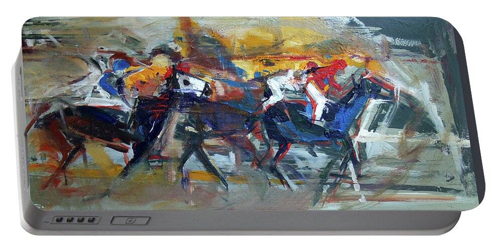 Kentucky Horse Racing Portable Battery Charger featuring the painting Controlled Chaos by John Gholson