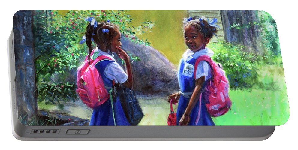 Caribbean Portable Battery Charger featuring the painting Conversation #4 by Jonathan Gladding