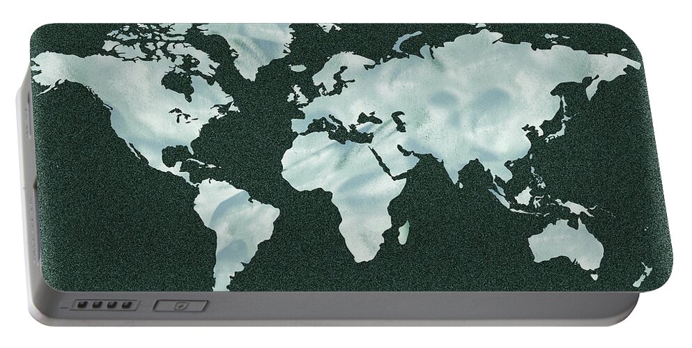 World Map Portable Battery Charger featuring the painting Cool Gray Watercolor Silhouette Map Of The World by Irina Sztukowski