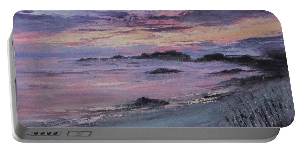 Sunset Portable Battery Charger featuring the painting Cooling Down by Valerie Travers