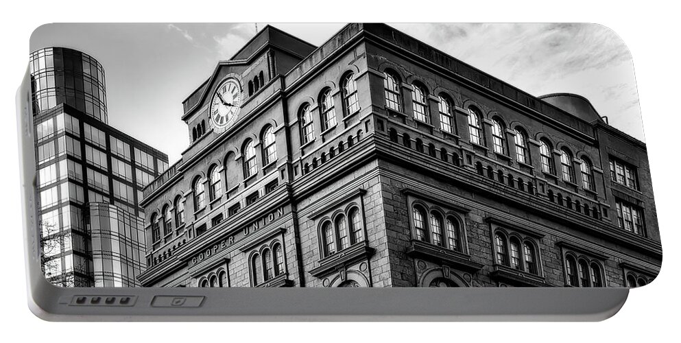 Cooper Union Portable Battery Charger featuring the photograph Cooper Union College BW by Susan Candelario