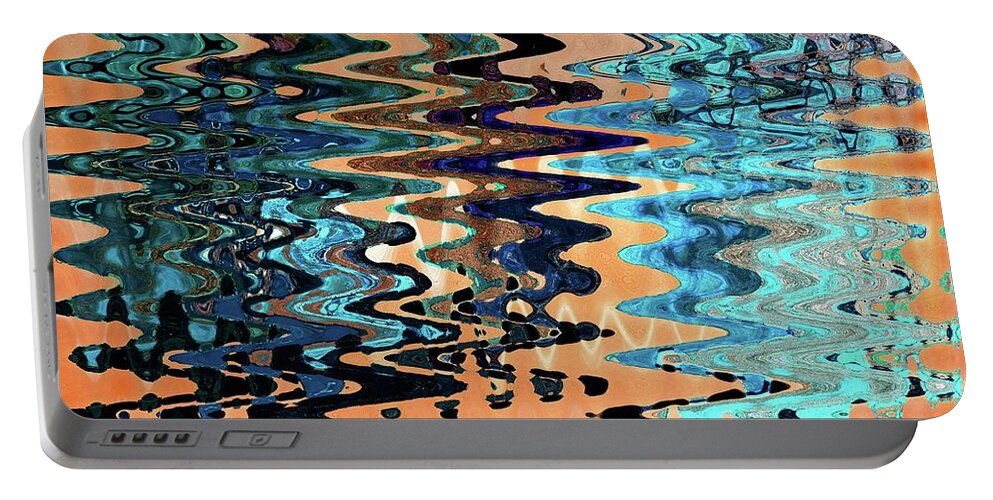 Abstract Portable Battery Charger featuring the mixed media Coral and Blue Abstract Movement by Sharon Williams Eng