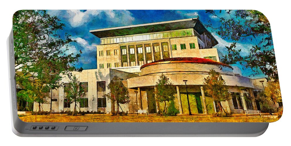 Coral Springs Portable Battery Charger featuring the digital art Coral Springs city hall building - digital painting by Nicko Prints
