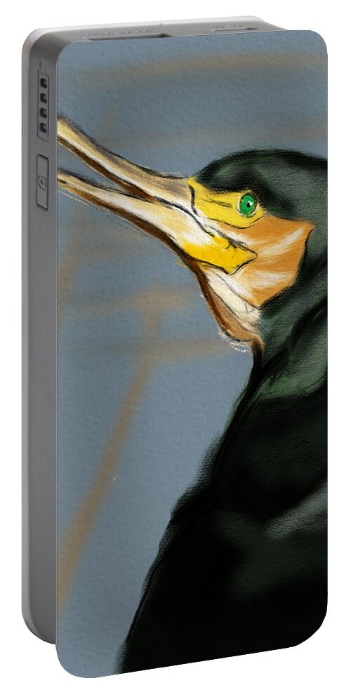 Birds Portable Battery Charger featuring the digital art Cormorant Profile by Michael Kallstrom