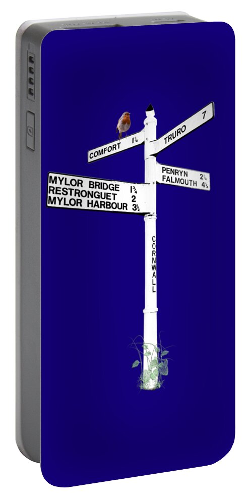Cornish Signpost Portable Battery Charger featuring the photograph Cornish Signpost Comfort Road - Mylor Bridge by Terri Waters