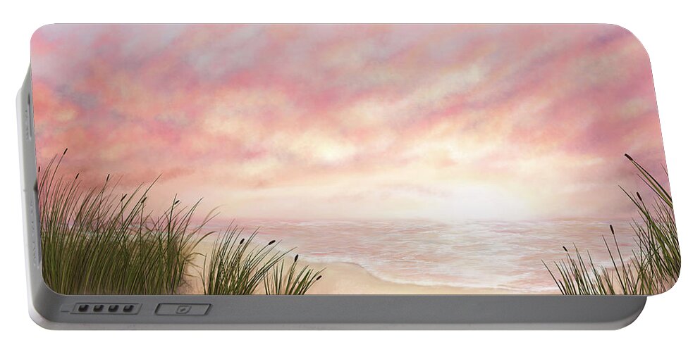 Seascape Portable Battery Charger featuring the digital art Cornish Sunset by Rachel Emmett