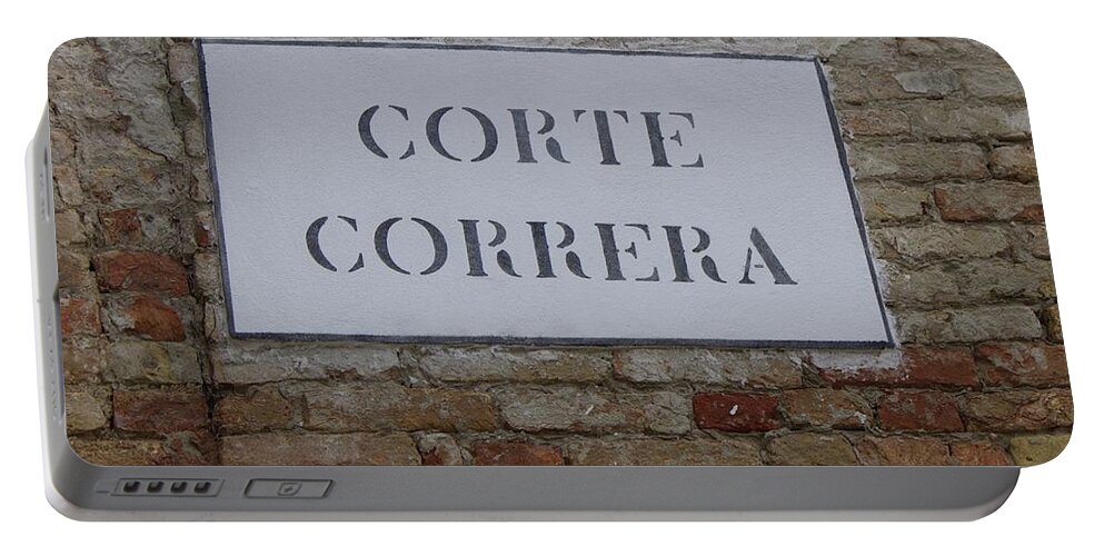 Road Sign Portable Battery Charger featuring the photograph Corte Correra Street Sign in Venice by Yvonne M Smith