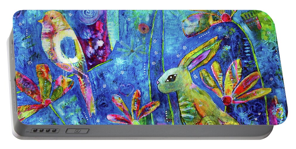Whimsical Portable Battery Charger featuring the painting Cosmic Garden by Winona's Sunshyne